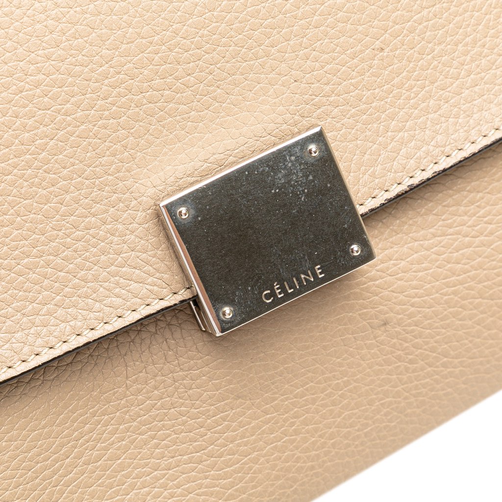 Celine Medium Drummed Calfskin and Suede Trapeze Satchel - Image 11