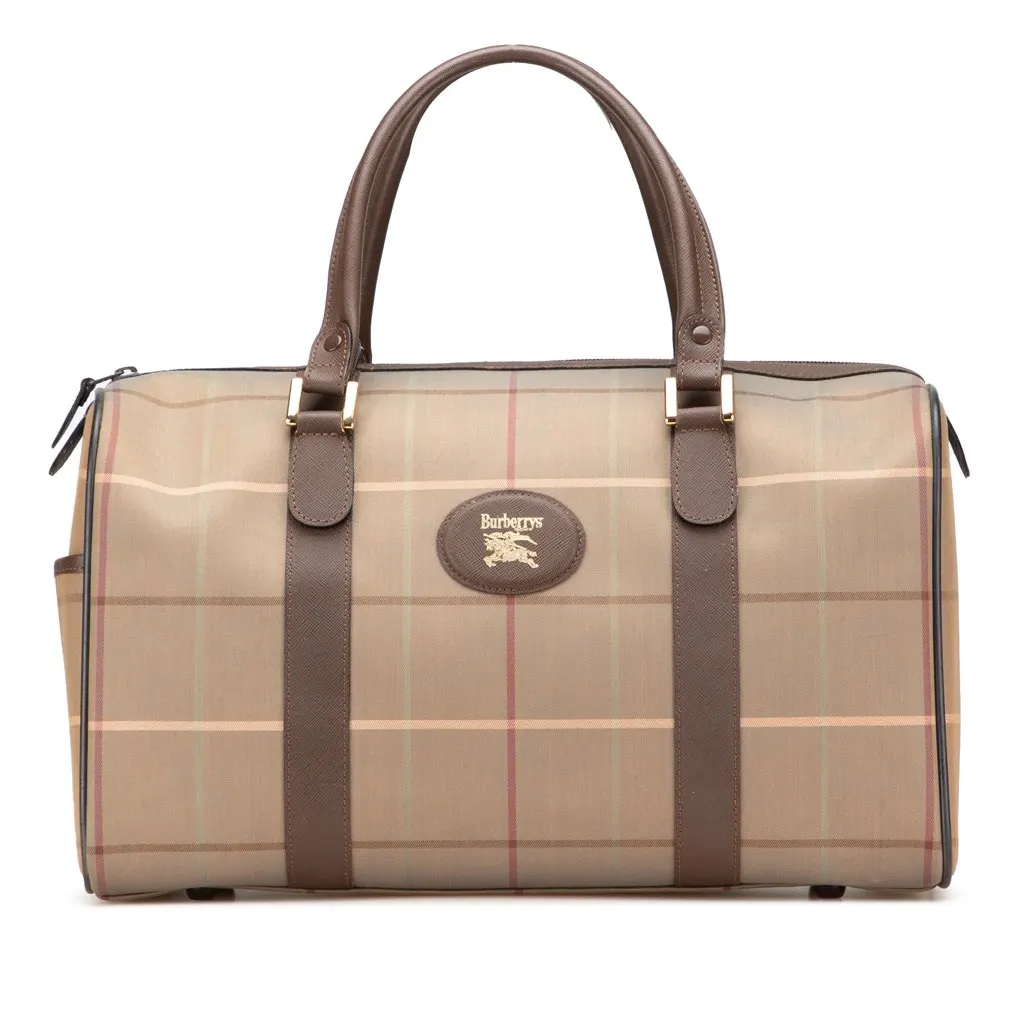 Burberry Vintage Check Canvas Boston Bag Brown Canvas Good - Front View