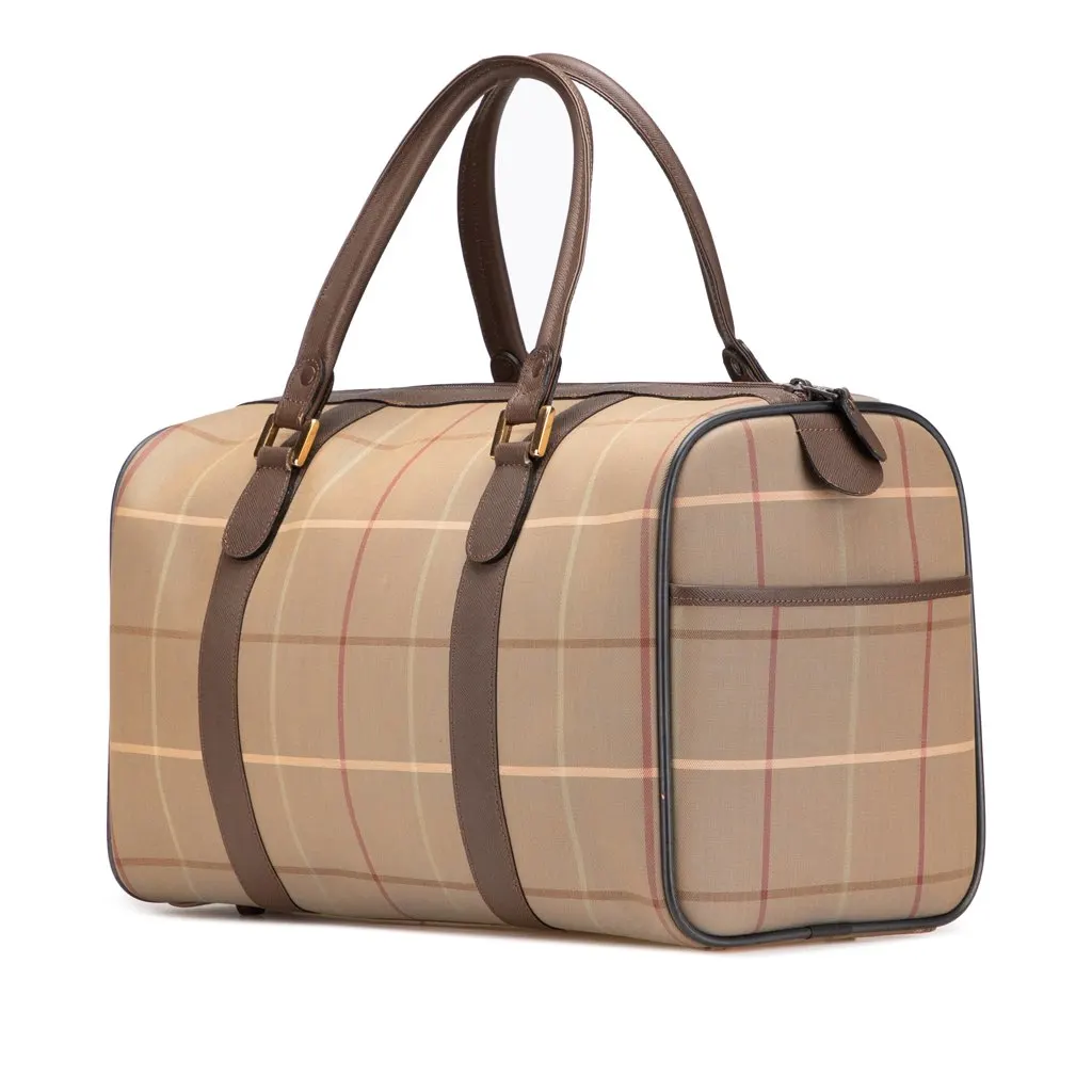 Burberry Vintage Check Canvas Boston Bag Brown Canvas Good - Back View