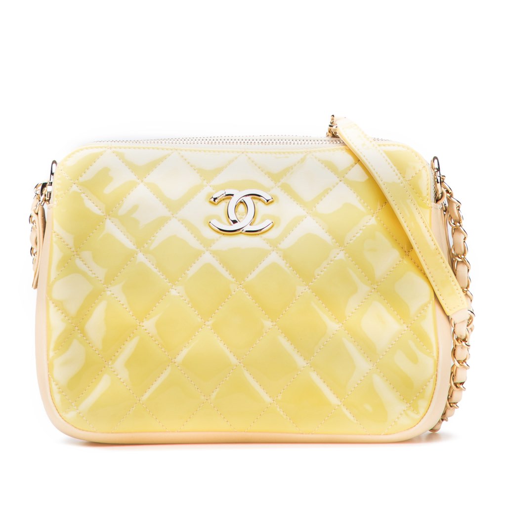 Chanel Quilted Patent Chain Double Zip Crossbody