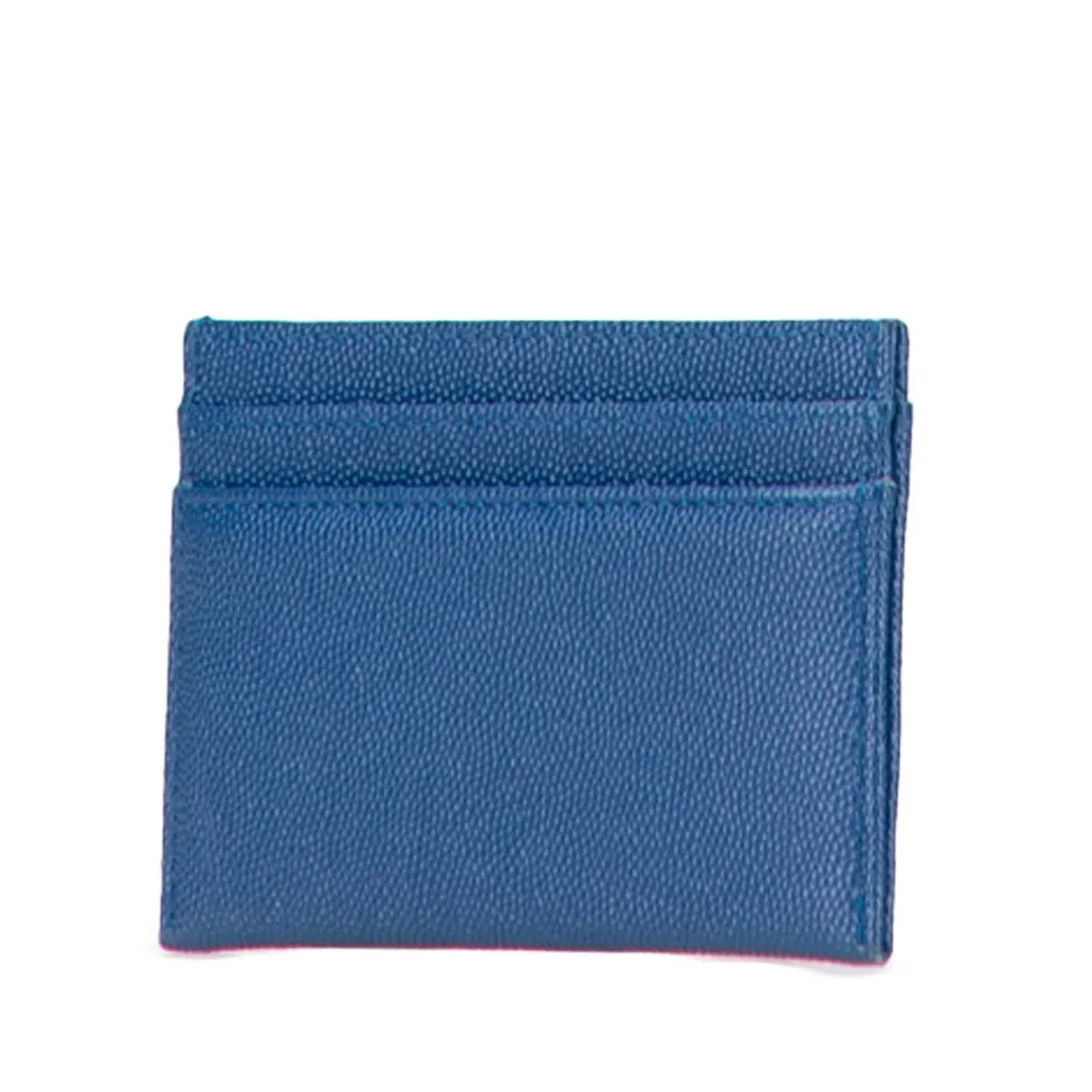Chanel CC Caviar Card Holder Blue Leather Good - Back View