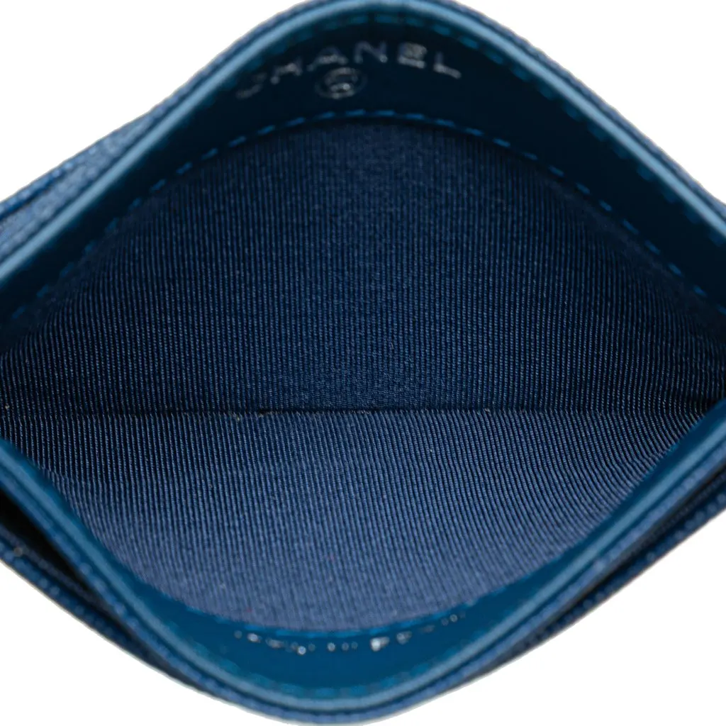 Chanel CC Caviar Card Holder Blue Leather Good - Model View