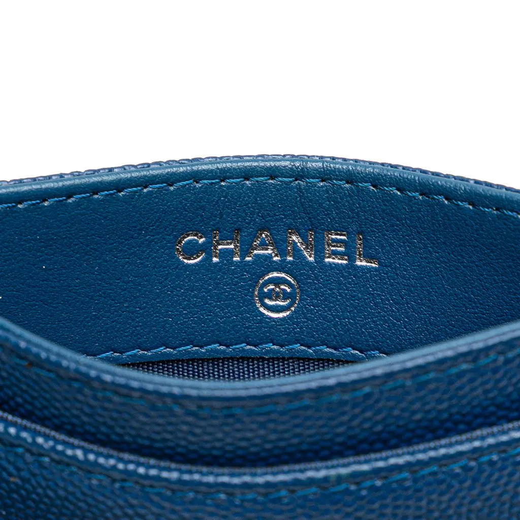 Chanel CC Caviar Card Holder Blue Leather Good - Box View
