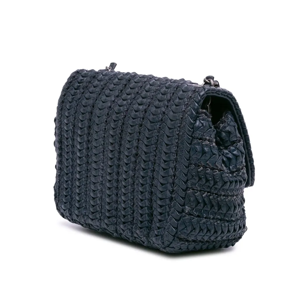 Chanel Paris Seoul Mini Crochet Lambskin Single Flap Blue Leather Good - Back View