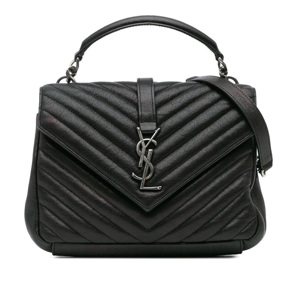 Saint Laurent Medium Quilted Chevron Sheepskin College Satchel