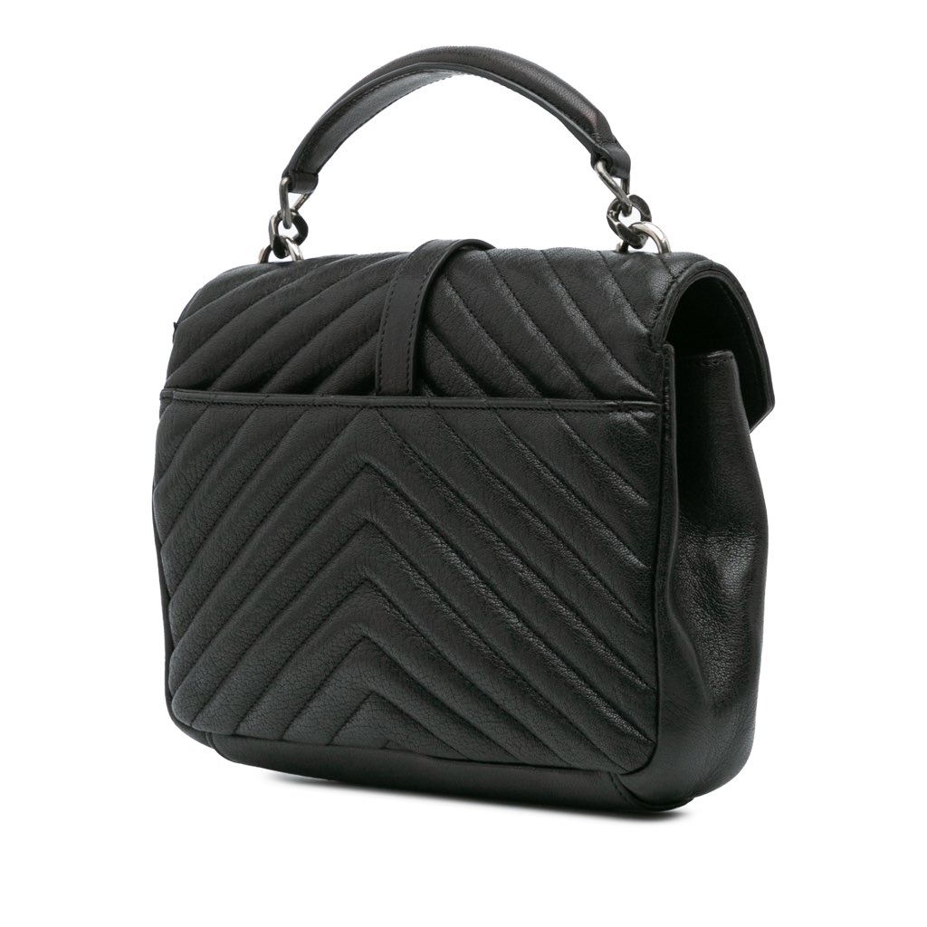Saint Laurent Medium Quilted Chevron Sheepskin College Satchel - Back view