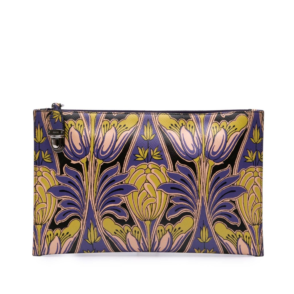 Prada Saffiano Stampa Floral Clutch