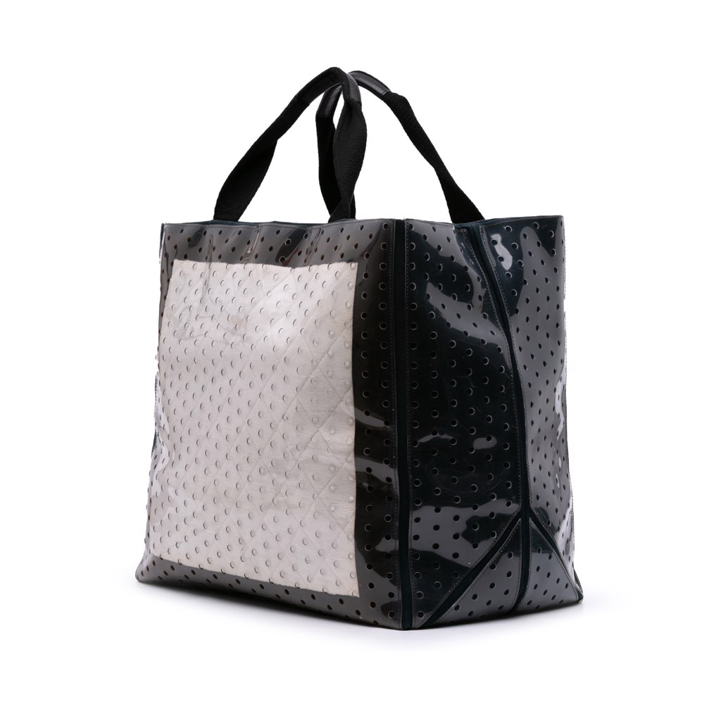 Chanel CC Quilted Cotton and PVC Punching Tote - Back view