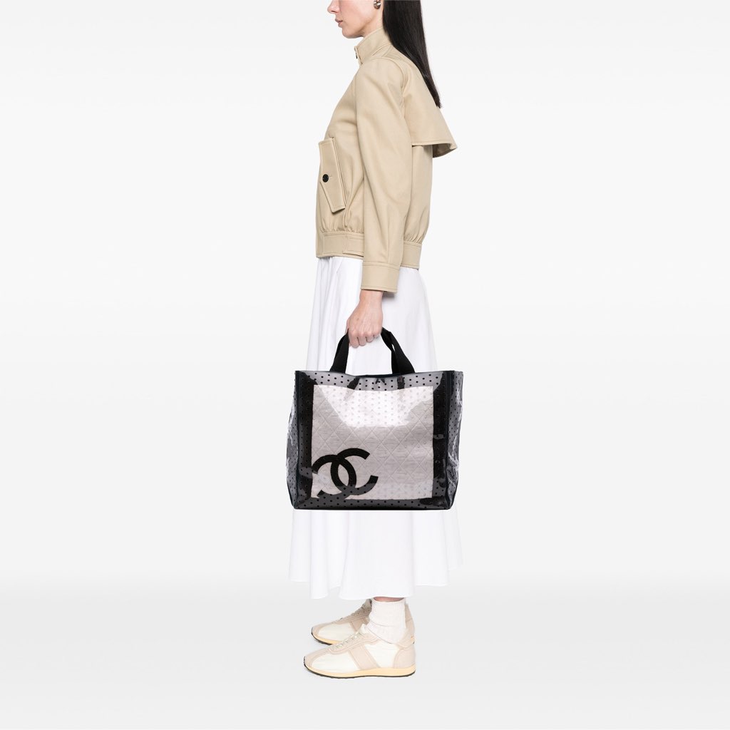 Chanel CC Quilted Cotton and PVC Punching Tote - Detail 2