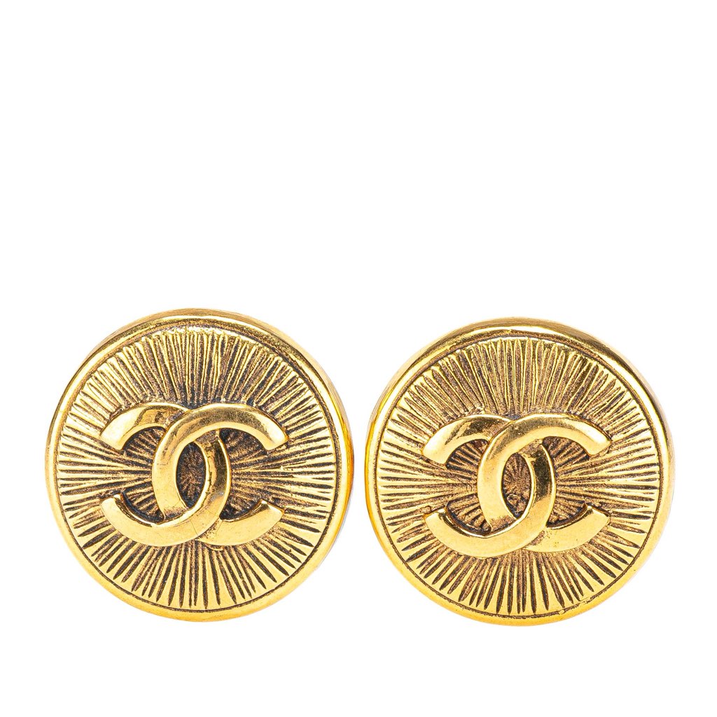 Chanel Gold Plated CC Round Clip On Earrings