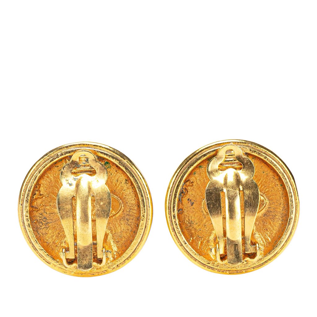 Chanel Gold Plated CC Round Clip On Earrings - Back view