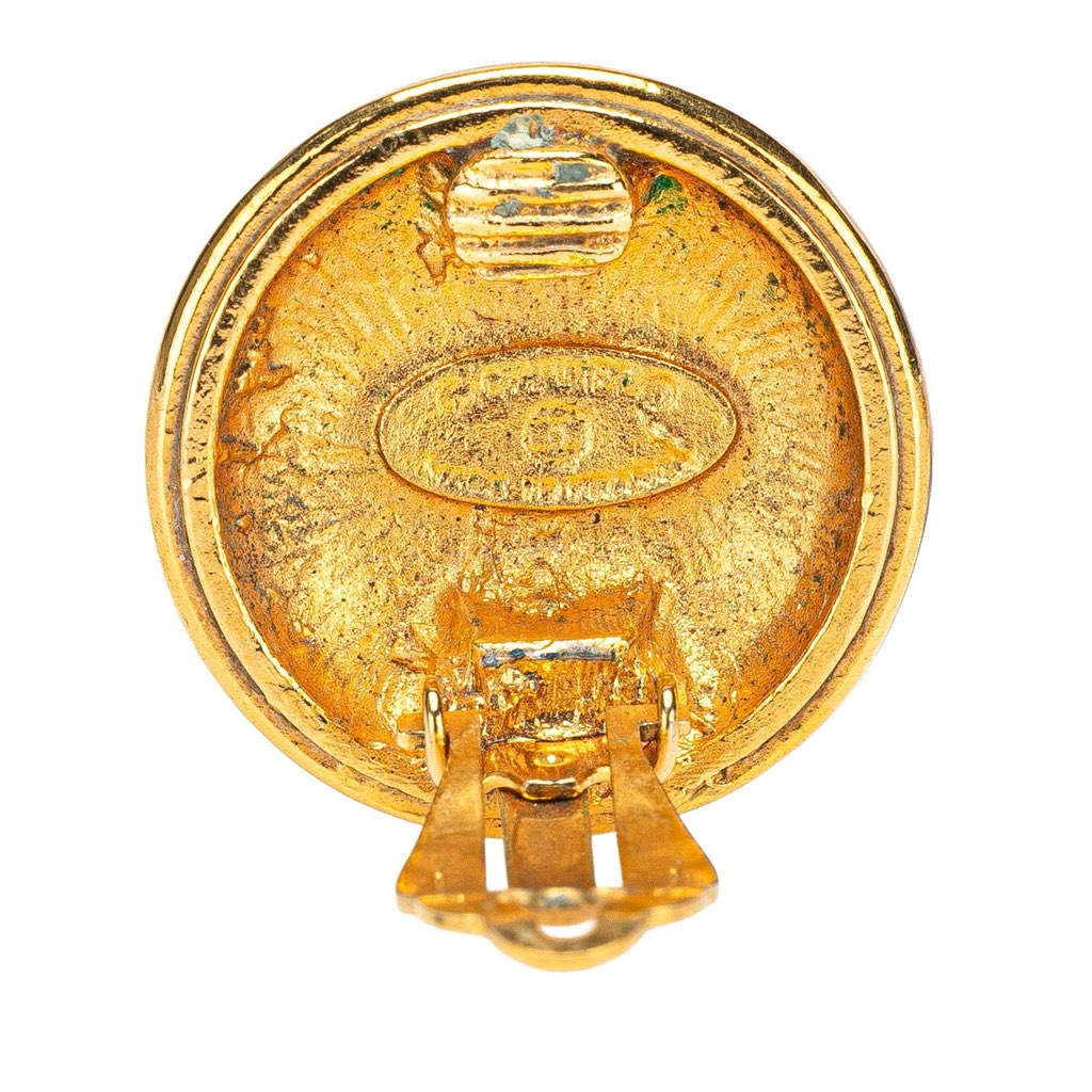 Chanel Gold Plated CC Round Clip On Earrings - Image 6