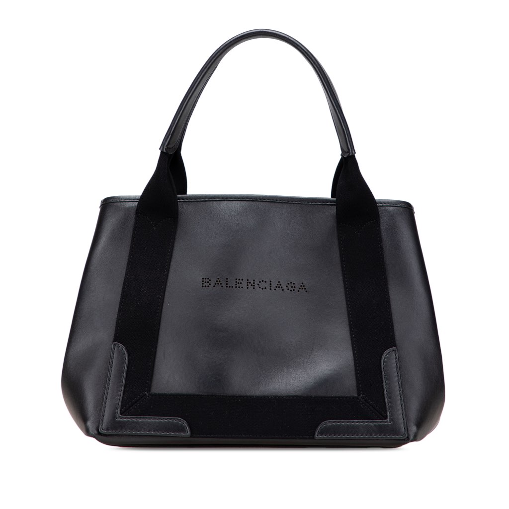 Balenciaga Calfskin Perforated Navy Cabas S Tote