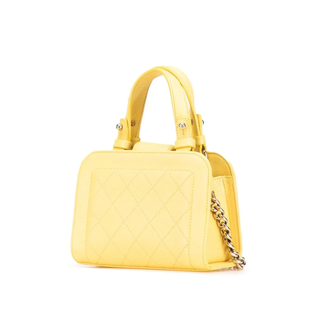 Chanel Mini Calfskin Label Click Shopping Tote Yellow Leather Very good - Back View