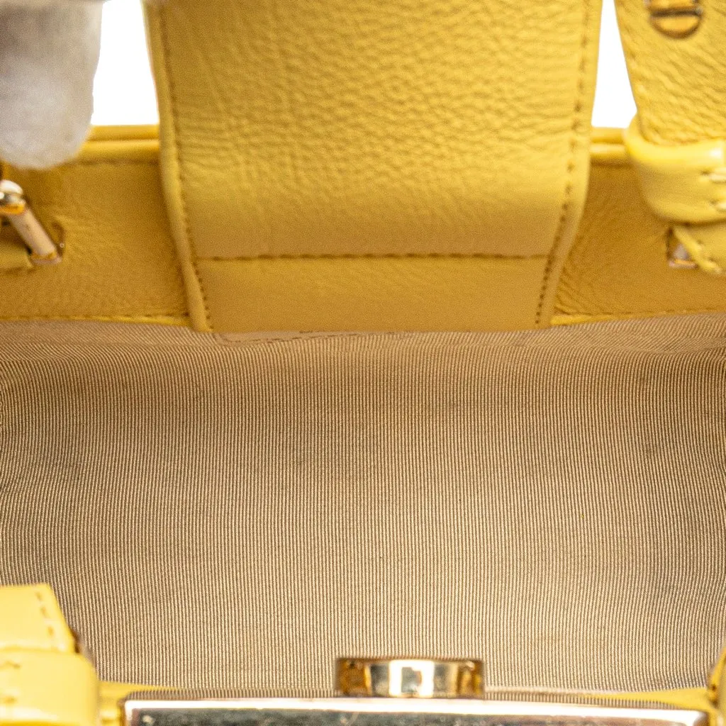 Chanel Mini Calfskin Label Click Shopping Tote Yellow Leather Very good - Model View