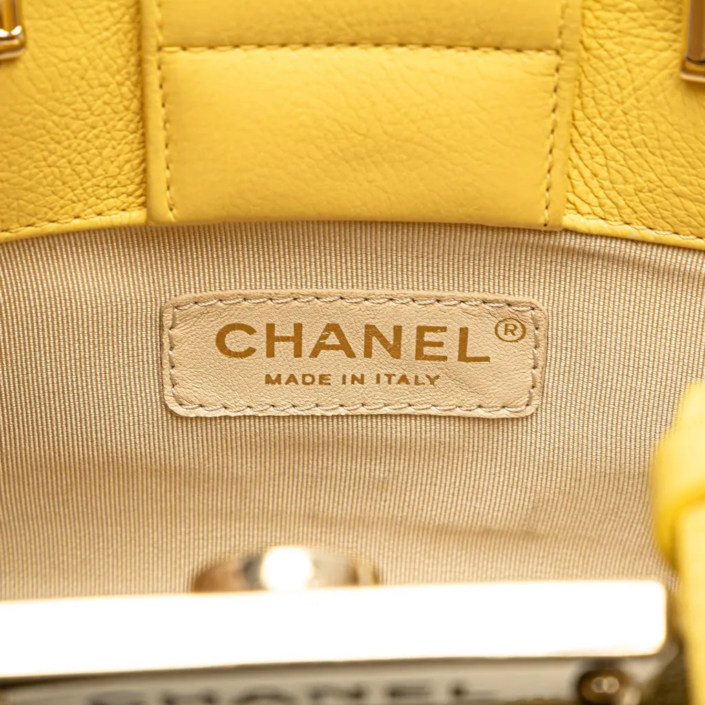 Chanel Mini Calfskin Label Click Shopping Tote Yellow Leather Very good - Box View