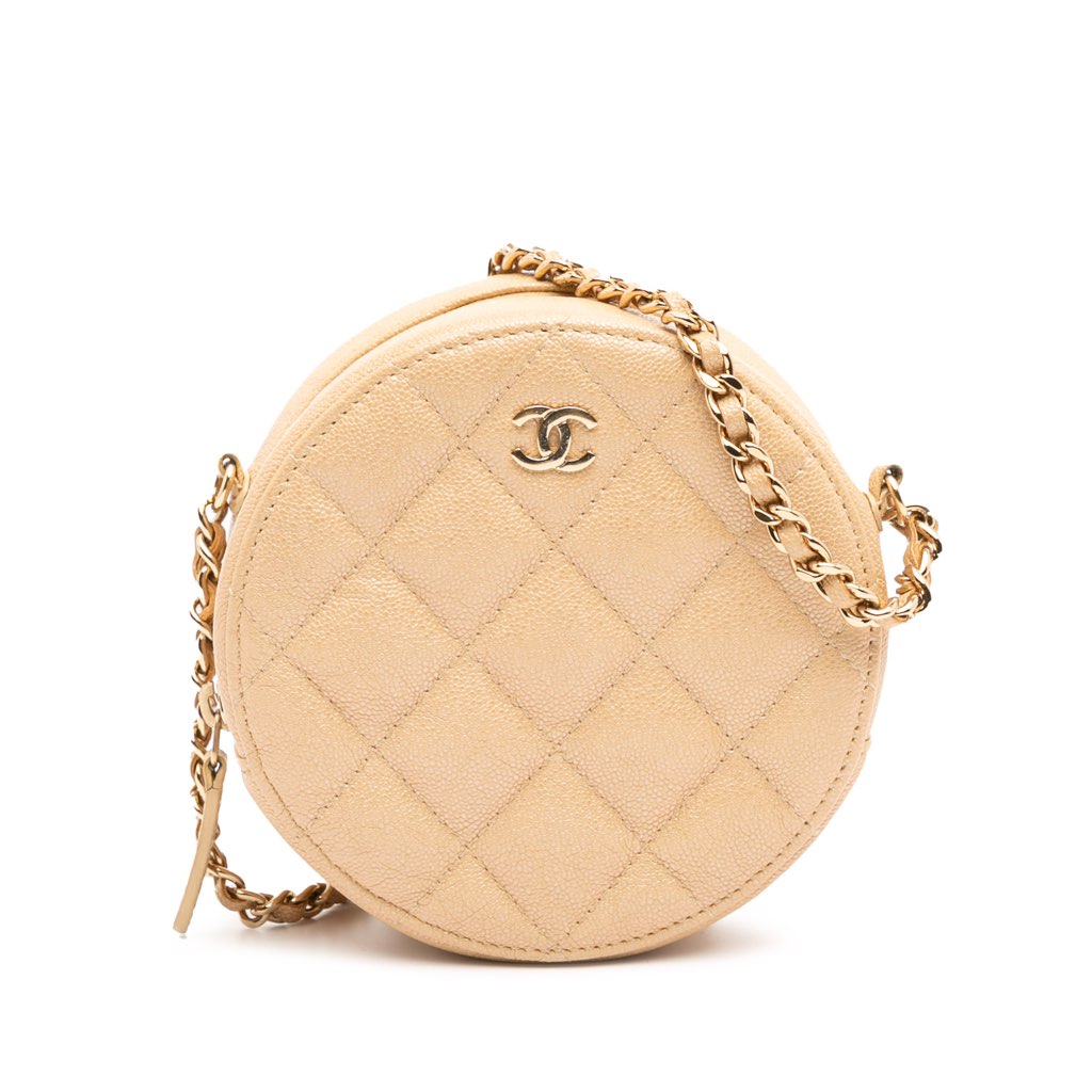 Chanel Quilted Caviar Round Clutch With Chain