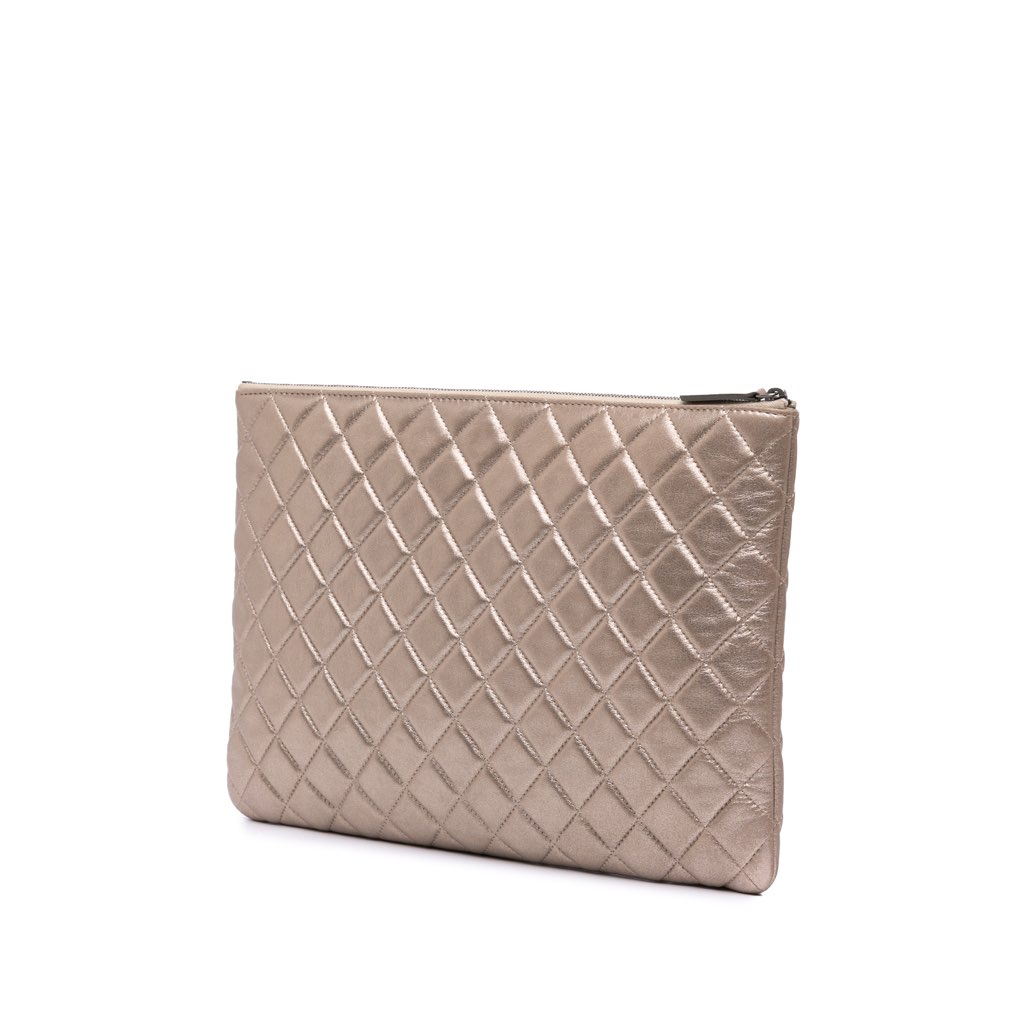 Chanel Large Quilted Metallic Lambskin O Case Clutch - 2