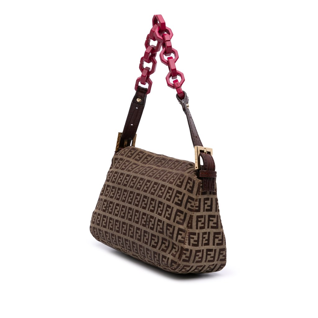 Fendi Zucchino Canvas Double Flap Chain Shoulder Bag - 2