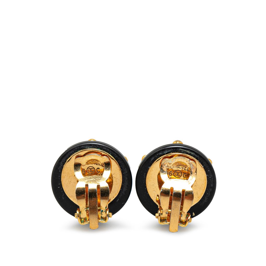 Chanel Acrylic Studded CC Button Clip On Earrings - 2