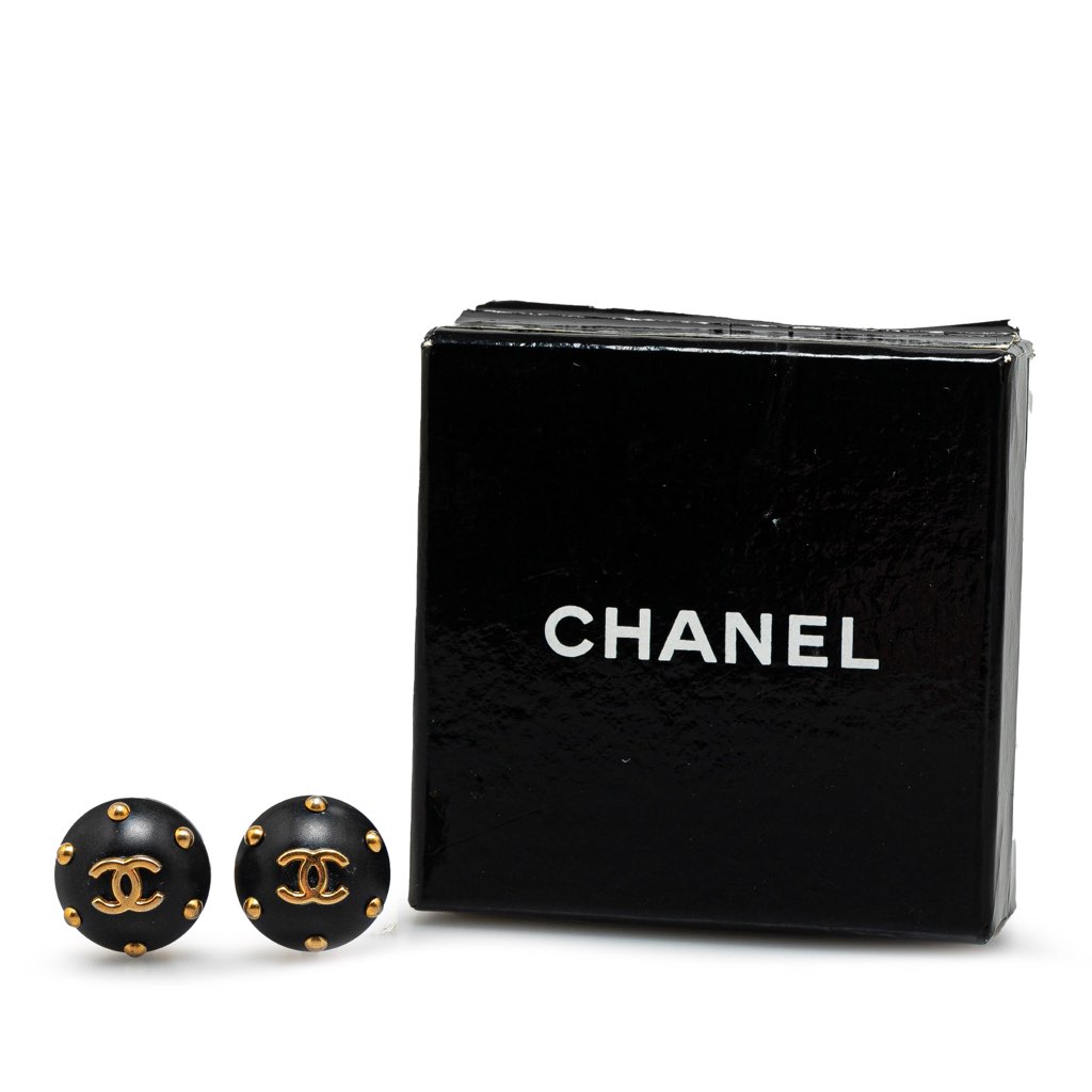 Chanel Acrylic Studded CC Button Clip On Earrings - 4