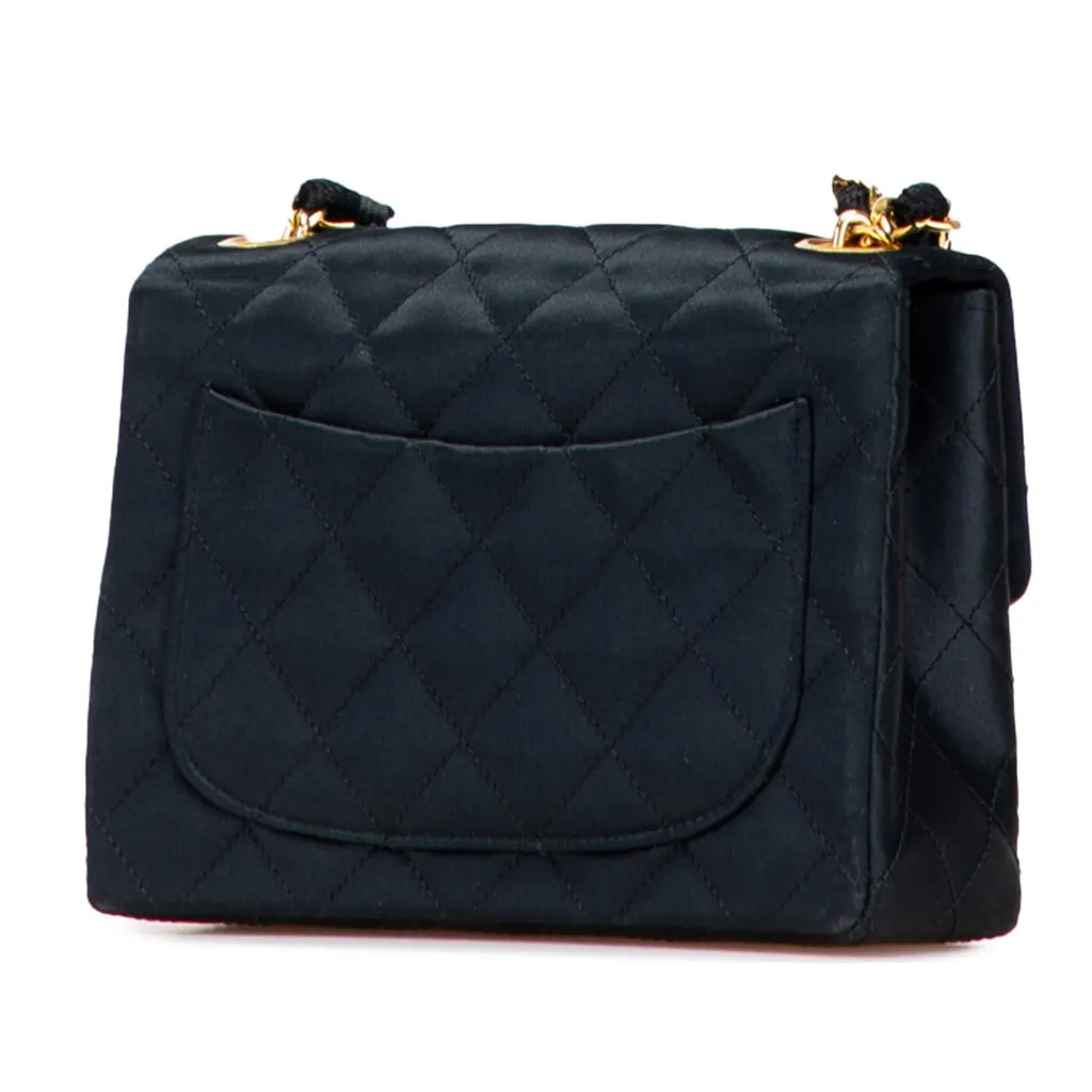 Chanel Mini Square Quilted Satin Single Flap Black Satin Good - Back View