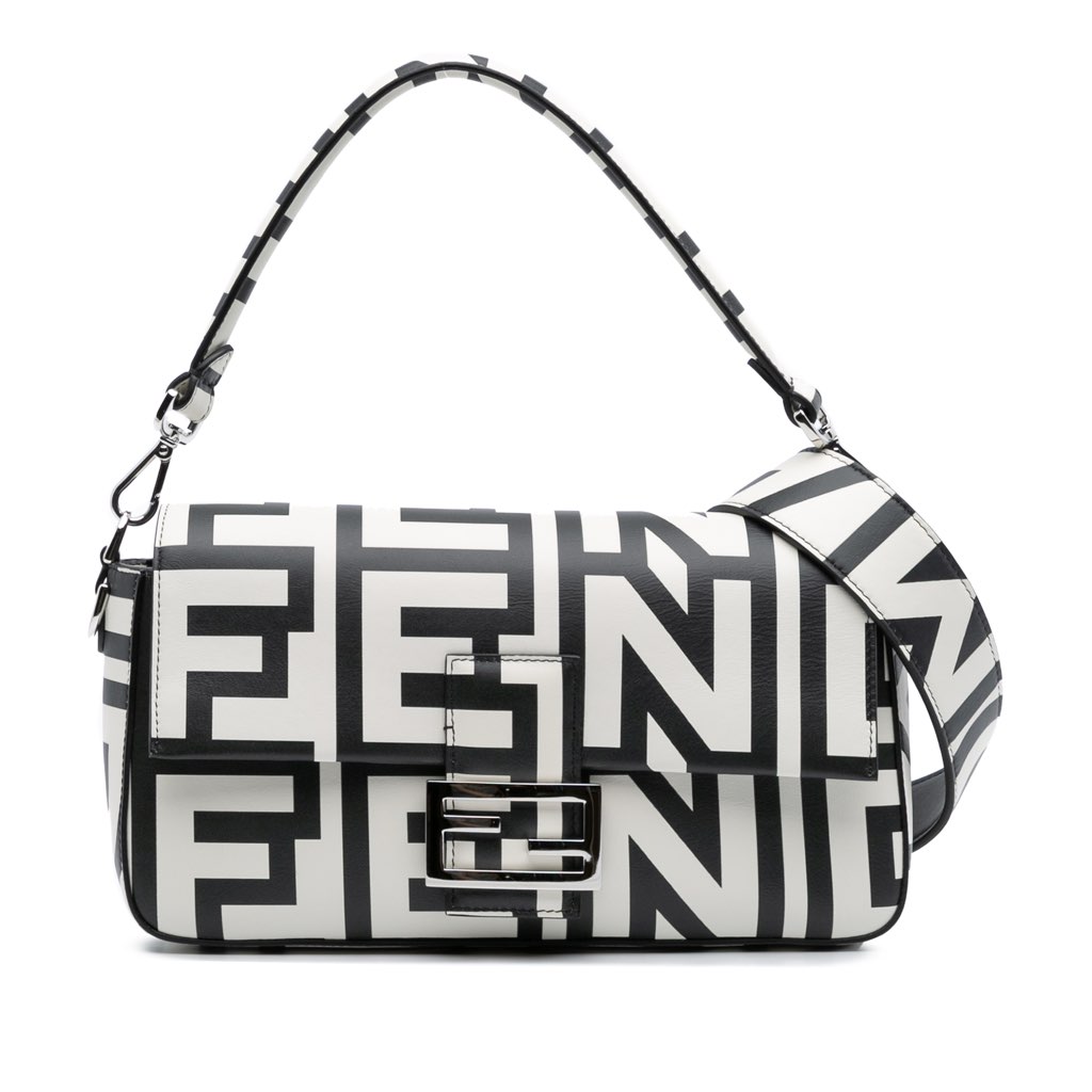 Fendi Marc Jacobs Nappa Vitello King Logo Print Baguette Satchel