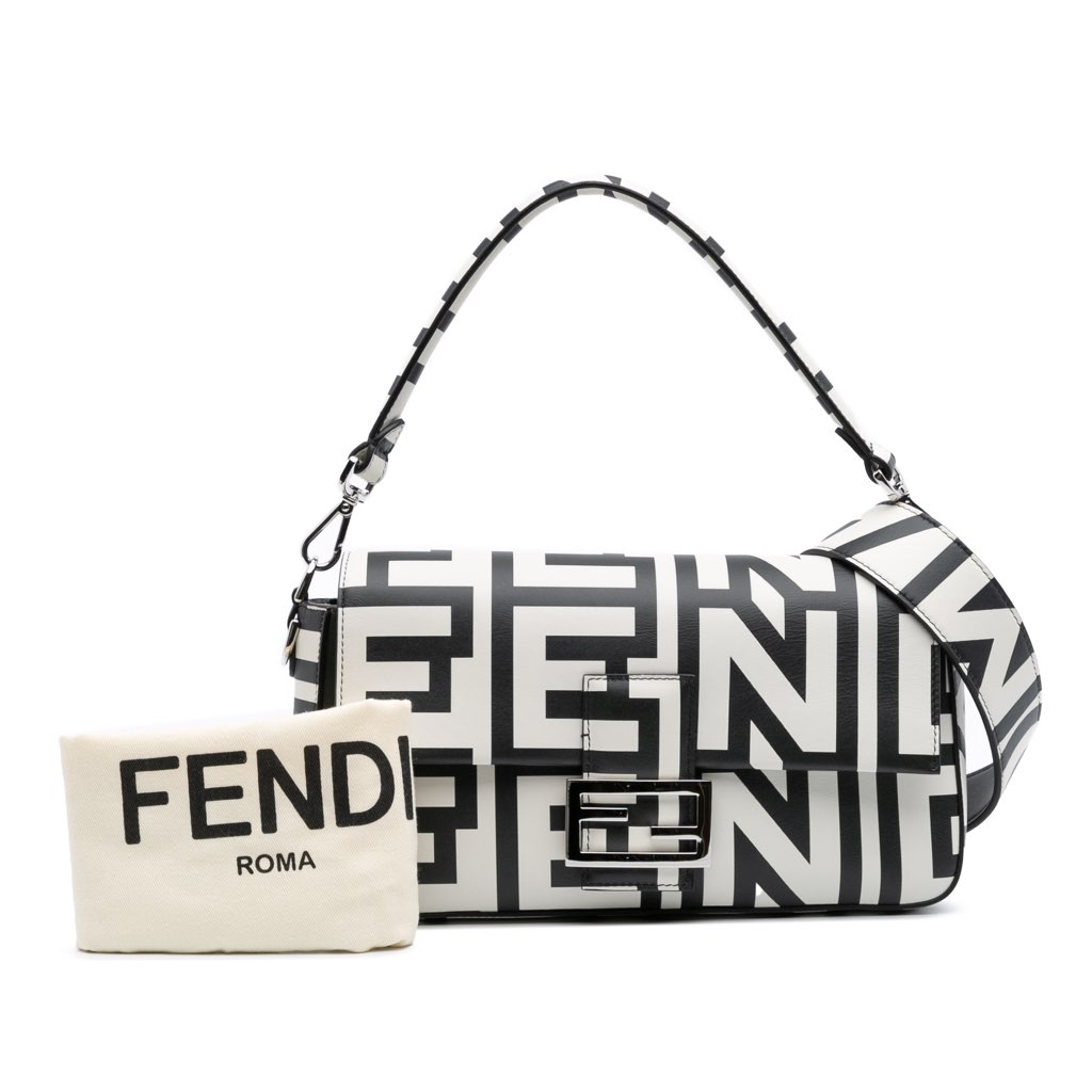 Fendi Marc Jacobs Nappa Vitello King Logo Print Baguette Satchel - Image 12