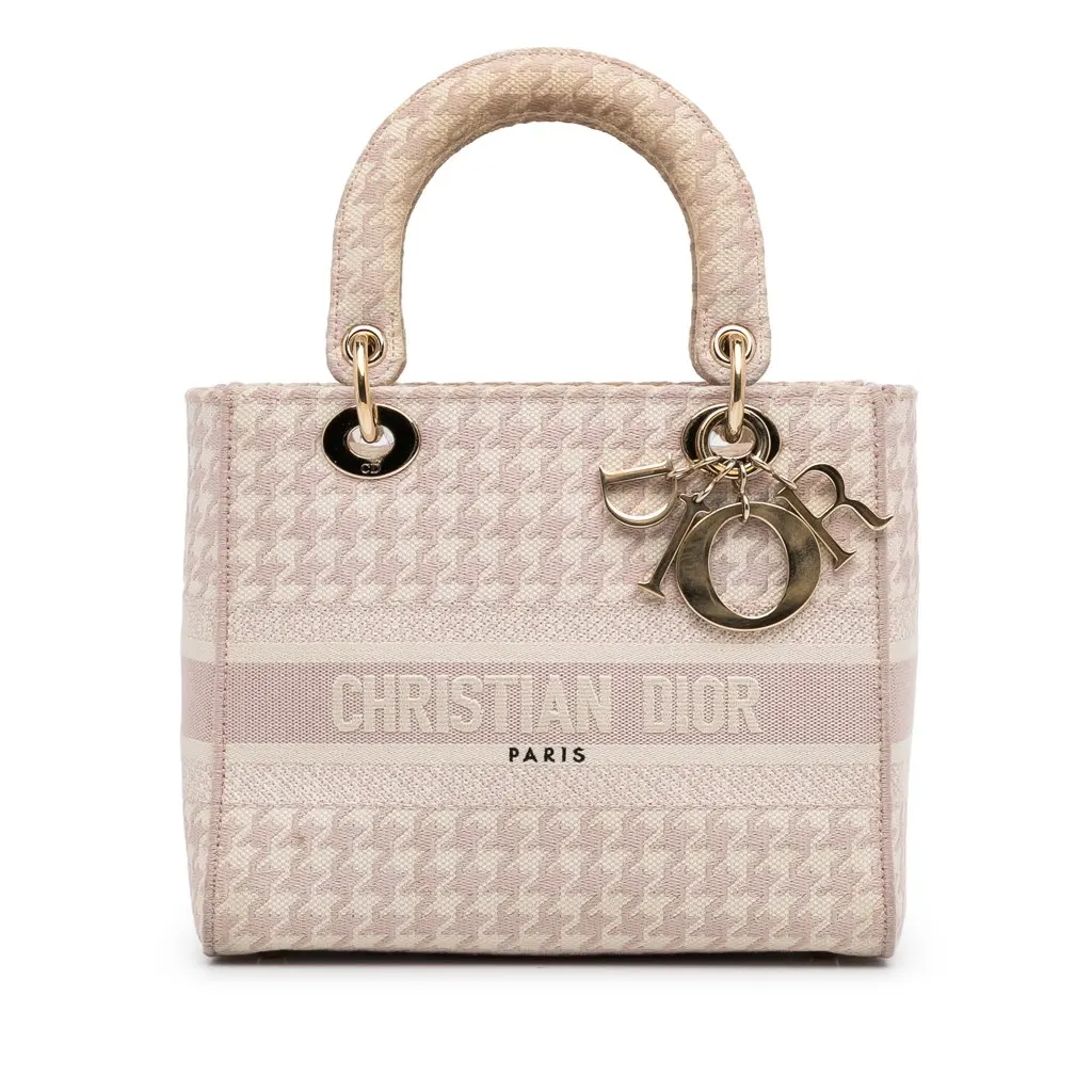 Dior Small Houndstooth Lady D-Lite Pink Canvas Very good - Front View
