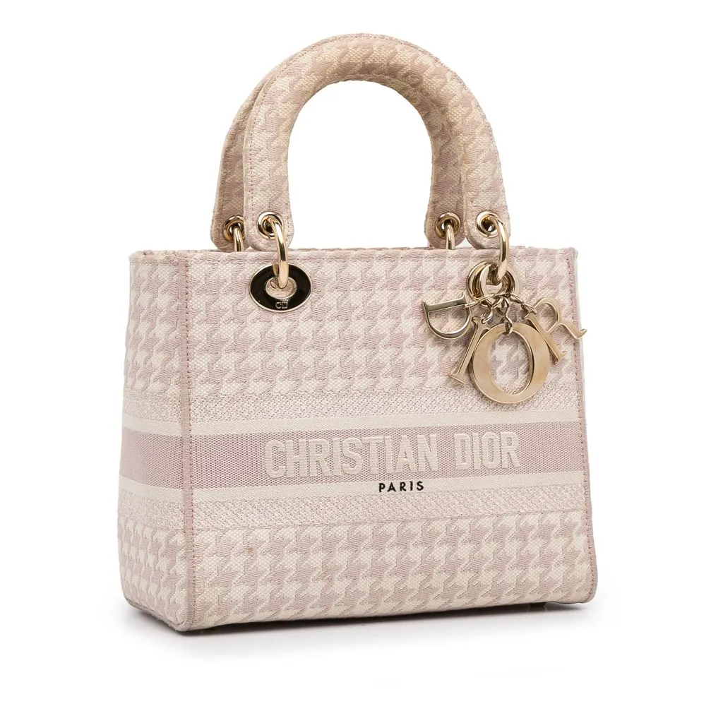 Dior Small Houndstooth Lady D-Lite Pink Canvas Very good - Back View