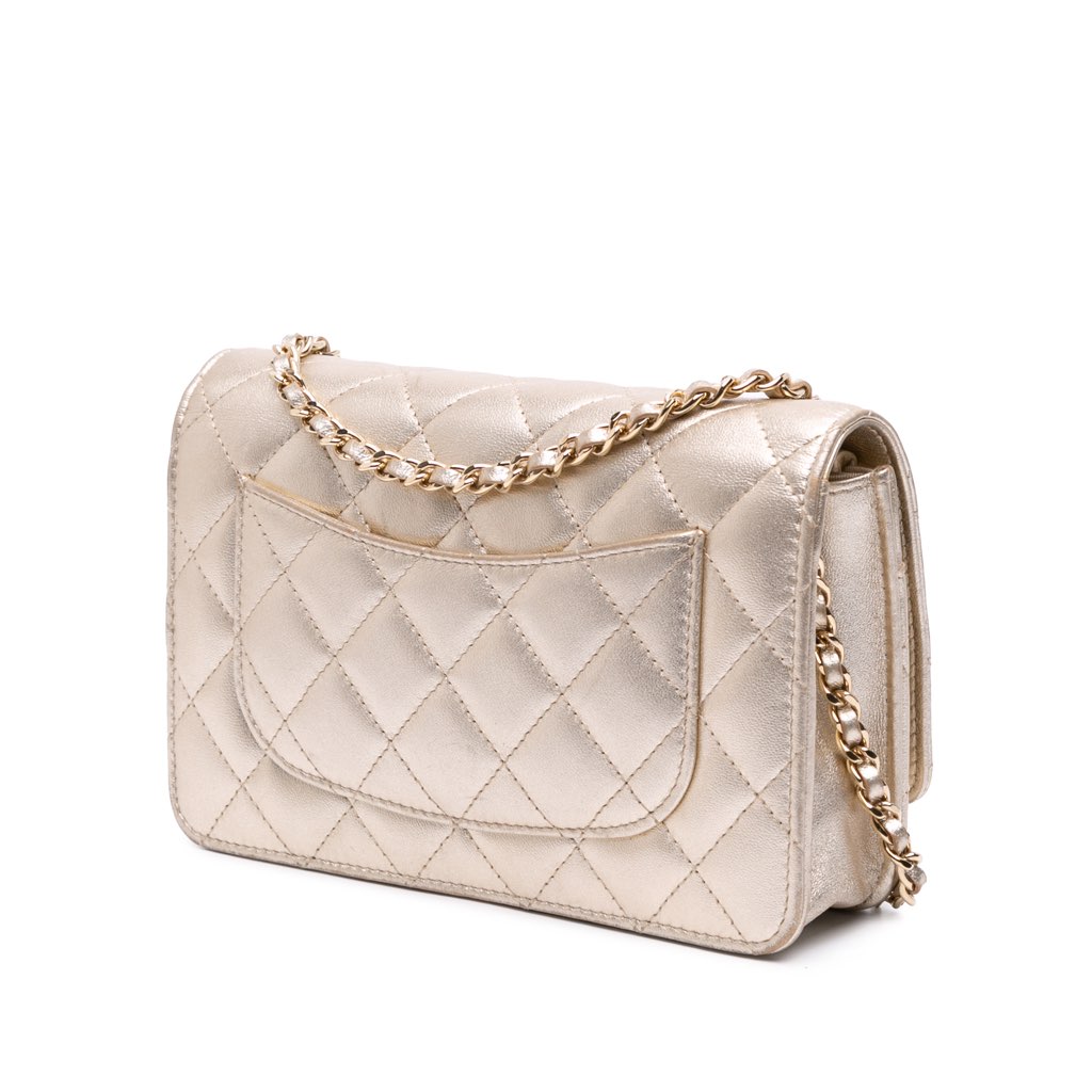Chanel CC Metallic Quilted Lambskin Wallet on Chain - 2