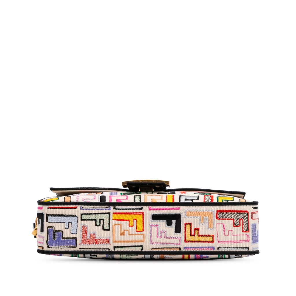 Fendi Chinese Valentines Day Zucca Embroidered Canvas Baguette Satchel - 3