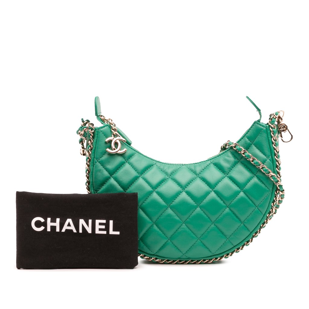 Chanel Small Quilted Lambskin Chain Around Hook Hobo Bag - Image 15