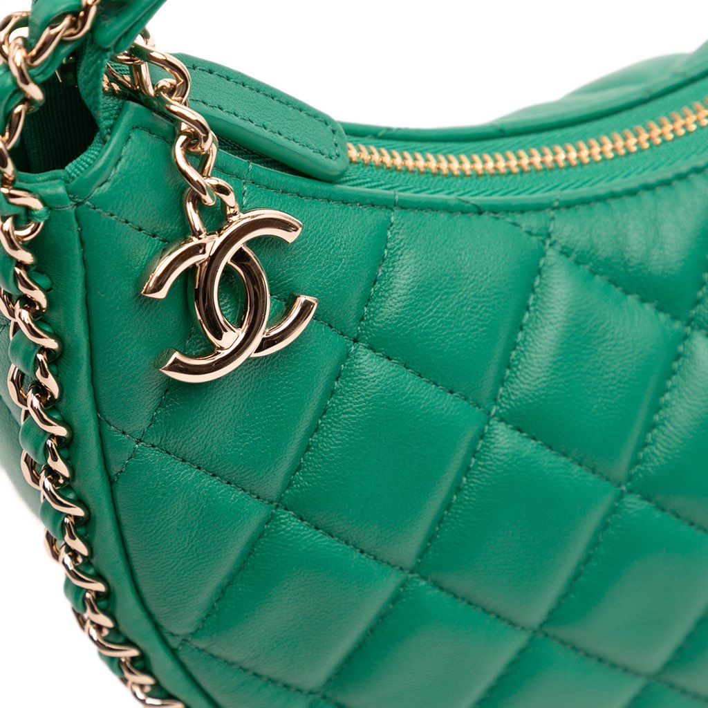 Chanel Small Quilted Lambskin Chain Around Hook Hobo Bag - Image 12