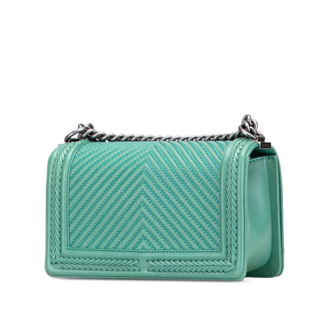 Chanel New Medium Braided Chevron Lambskin Boy Flap - Back view