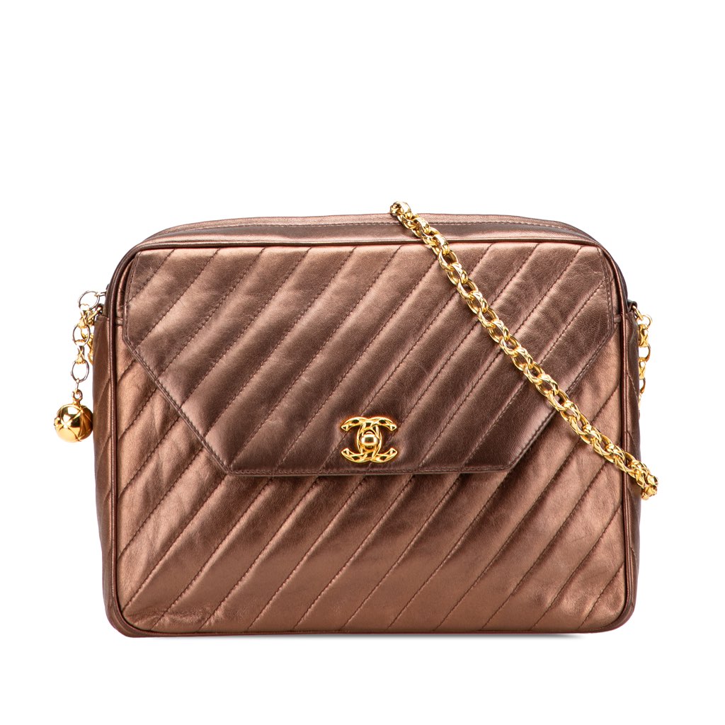 Chanel CC Diagonal Quilted Metallic Lambskin Camera Bag
