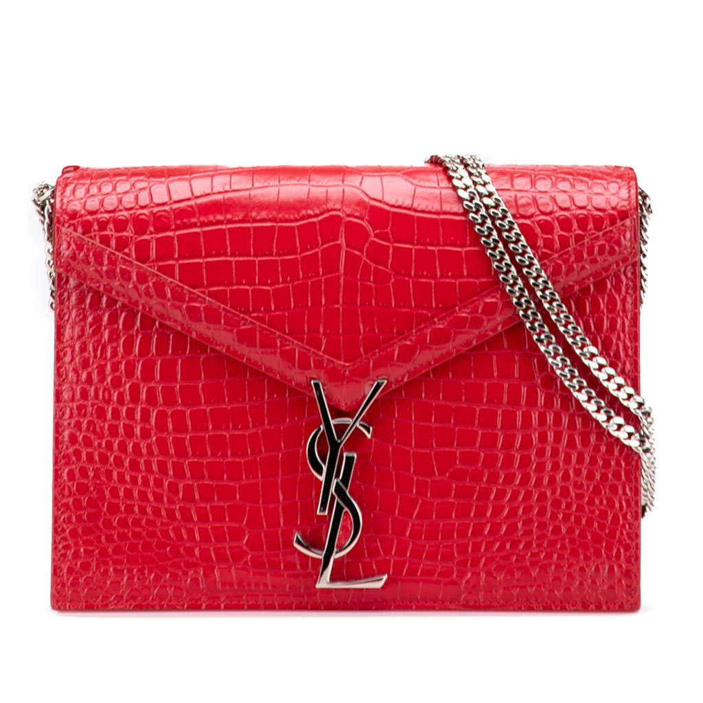 Saint Laurent Croc Embossed Leather Monogram Cassandra Clasp Bag