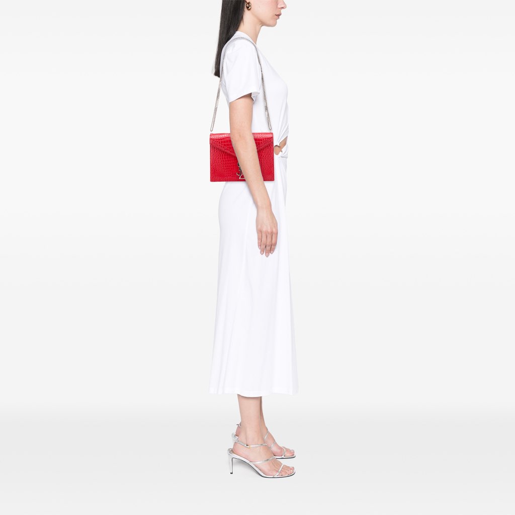 Saint Laurent Croc Embossed Leather Monogram Cassandra Clasp Bag - Image 14