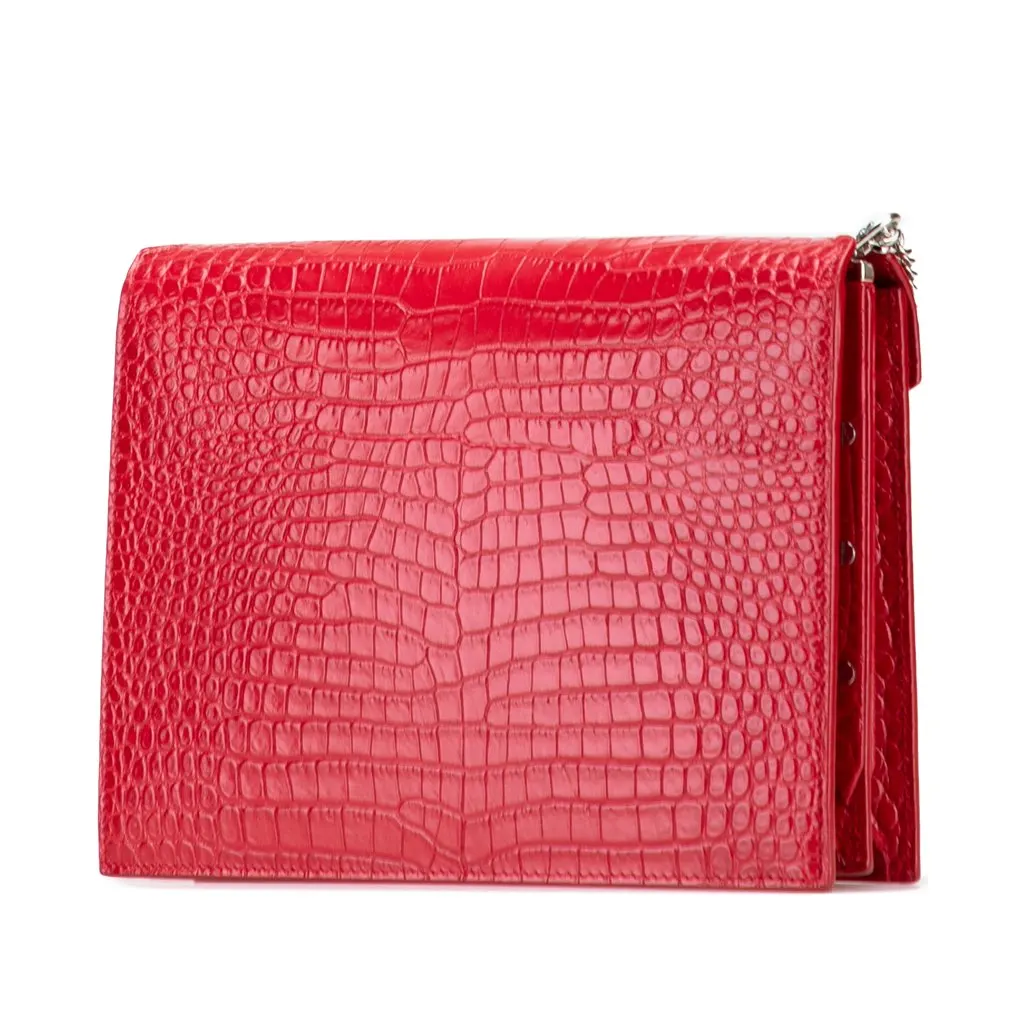 Saint Laurent Croc Embossed Leather Monogram Cassandra Clasp Bag Red Leather Very good - Back View