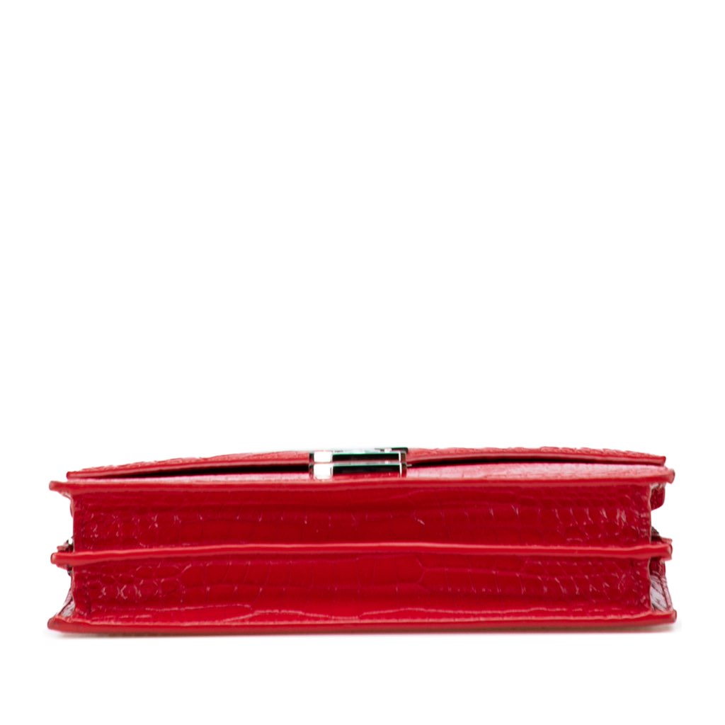 Saint Laurent Croc Embossed Leather Monogram Cassandra Clasp Bag - Image 6