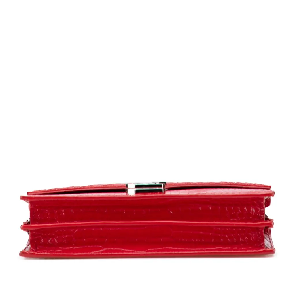 Saint Laurent Croc Embossed Leather Monogram Cassandra Clasp Bag Red Leather Very good - Inside View