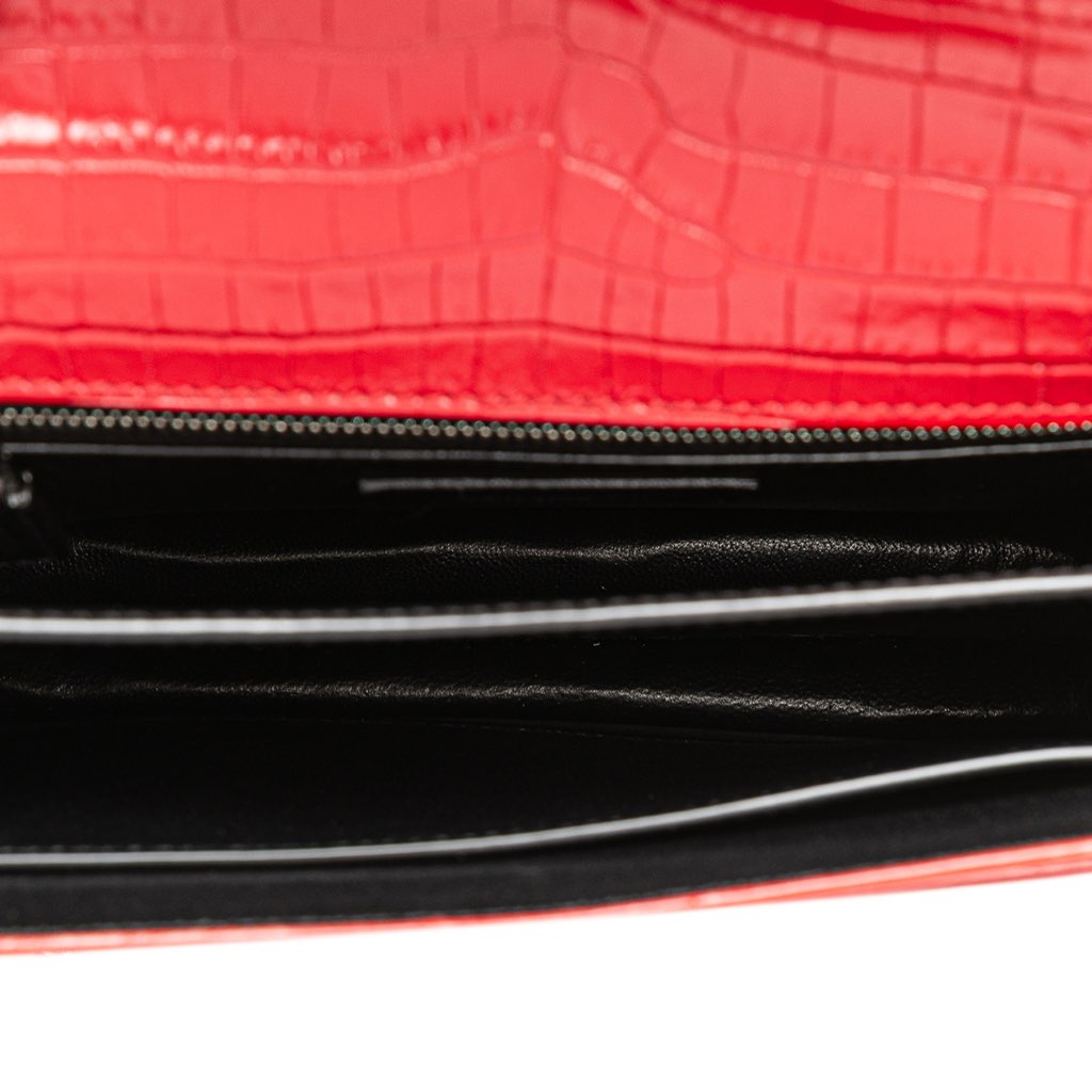 Saint Laurent Croc Embossed Leather Monogram Cassandra Clasp Bag - 4