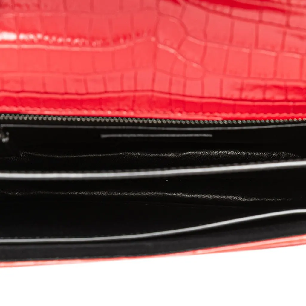 Saint Laurent Croc Embossed Leather Monogram Cassandra Clasp Bag Red Leather Very good - Model View