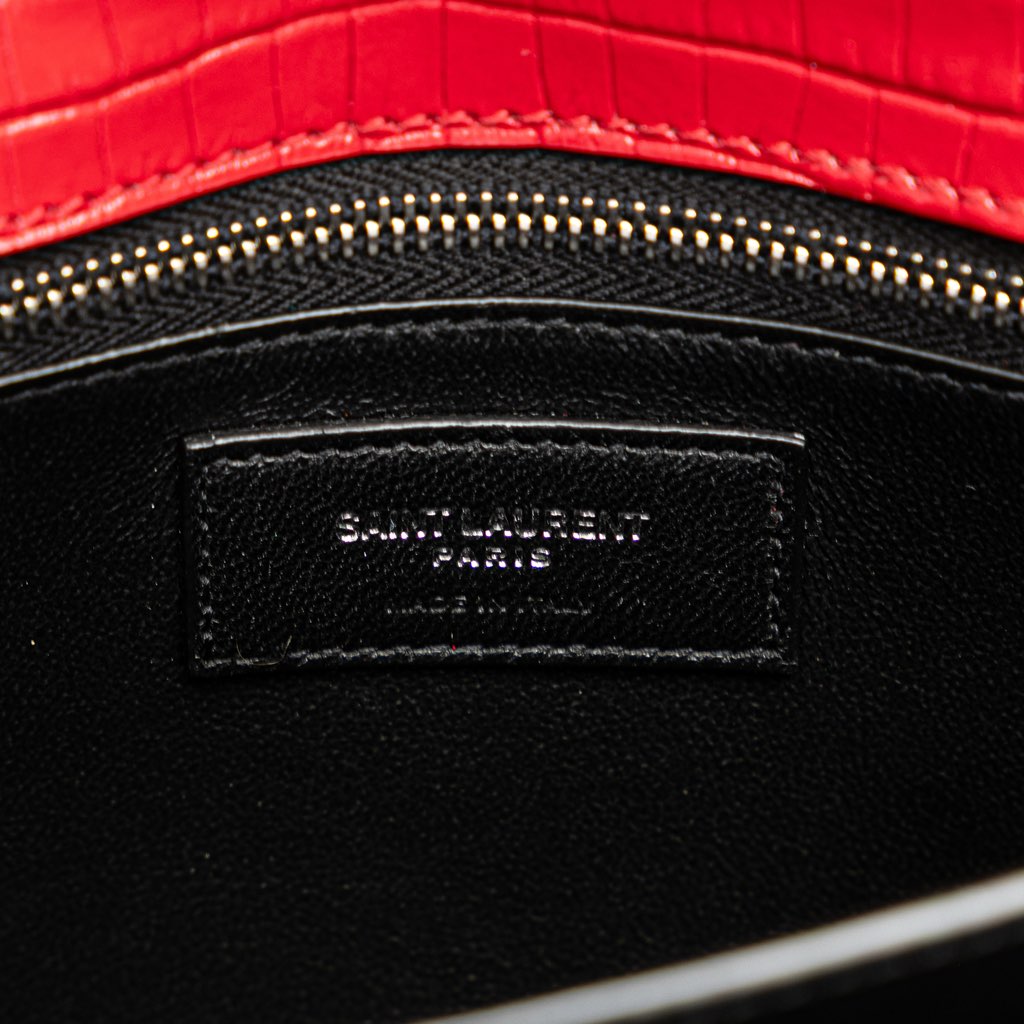 Saint Laurent Croc Embossed Leather Monogram Cassandra Clasp Bag - Side view
