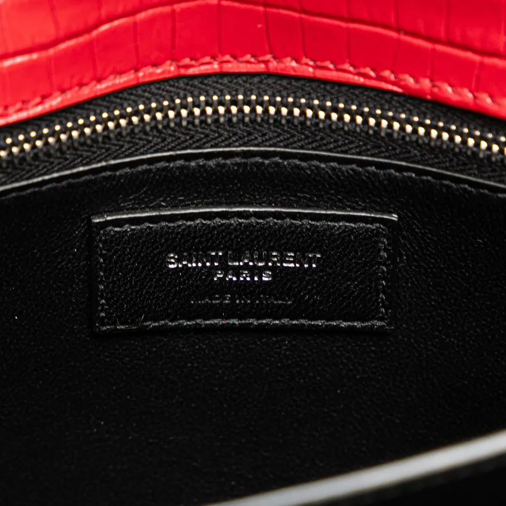 Saint Laurent Croc Embossed Leather Monogram Cassandra Clasp Bag Red Leather Very good - Box View