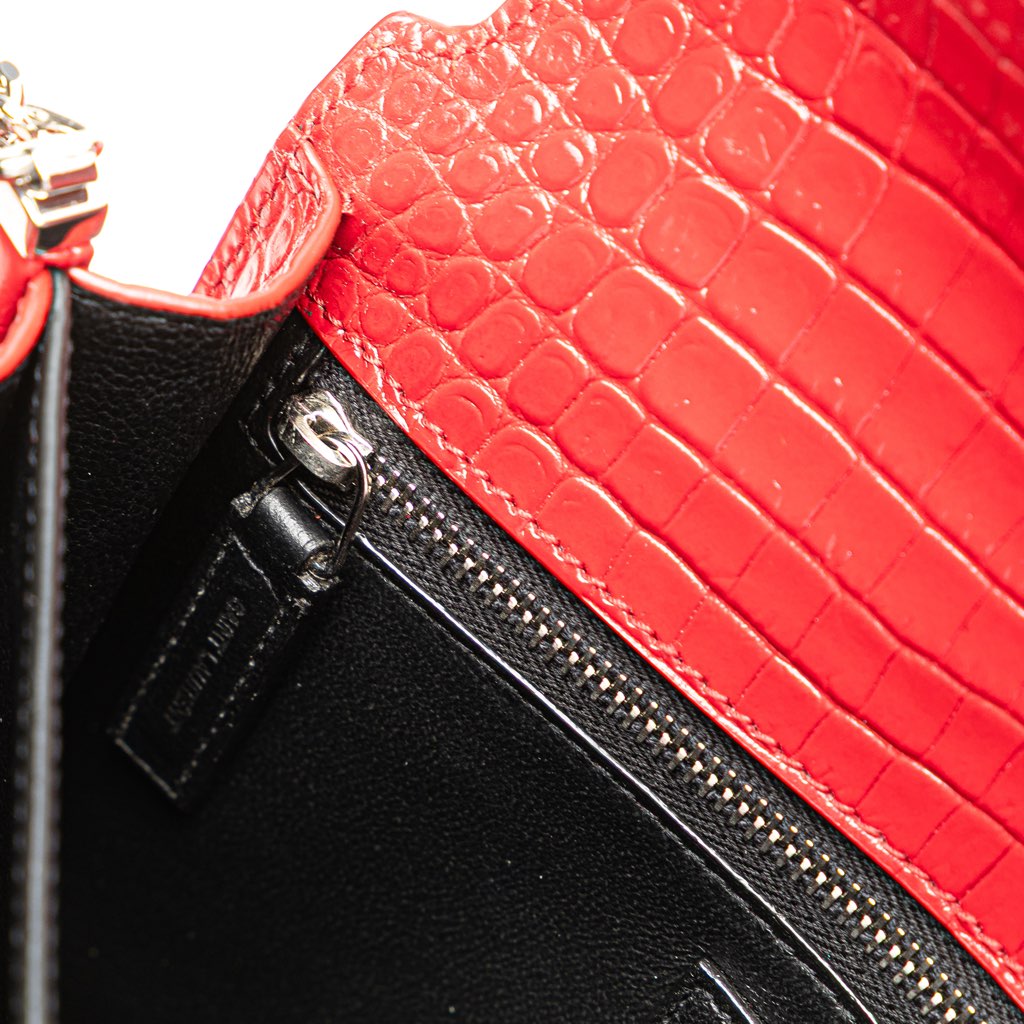 Saint Laurent Croc Embossed Leather Monogram Cassandra Clasp Bag - Detail 2