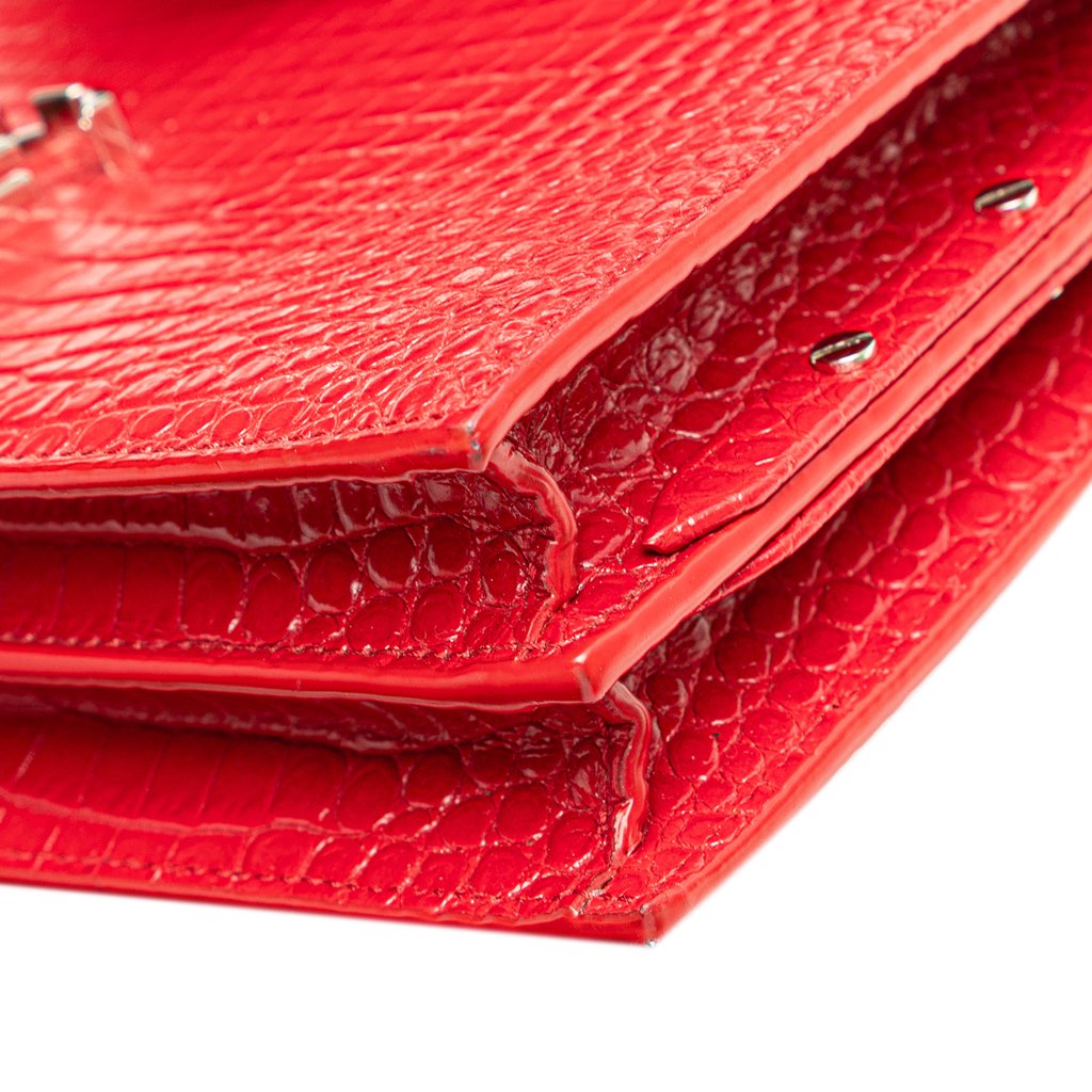 Saint Laurent Croc Embossed Leather Monogram Cassandra Clasp Bag - Image 11