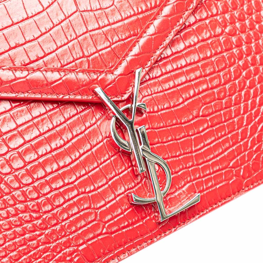Saint Laurent Croc Embossed Leather Monogram Cassandra Clasp Bag - Image 12