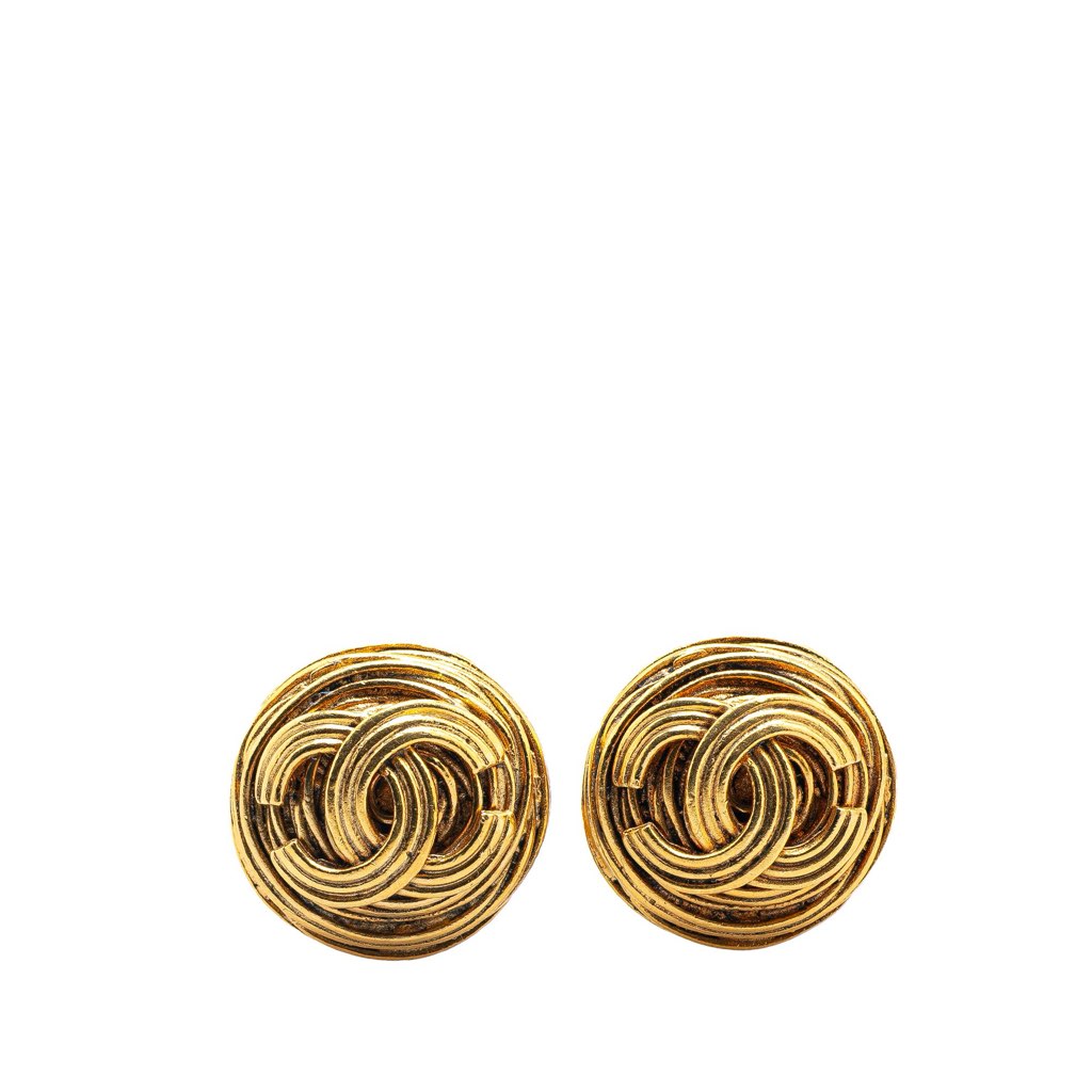 Chanel Gold Plated CC Round Clip On Earrings