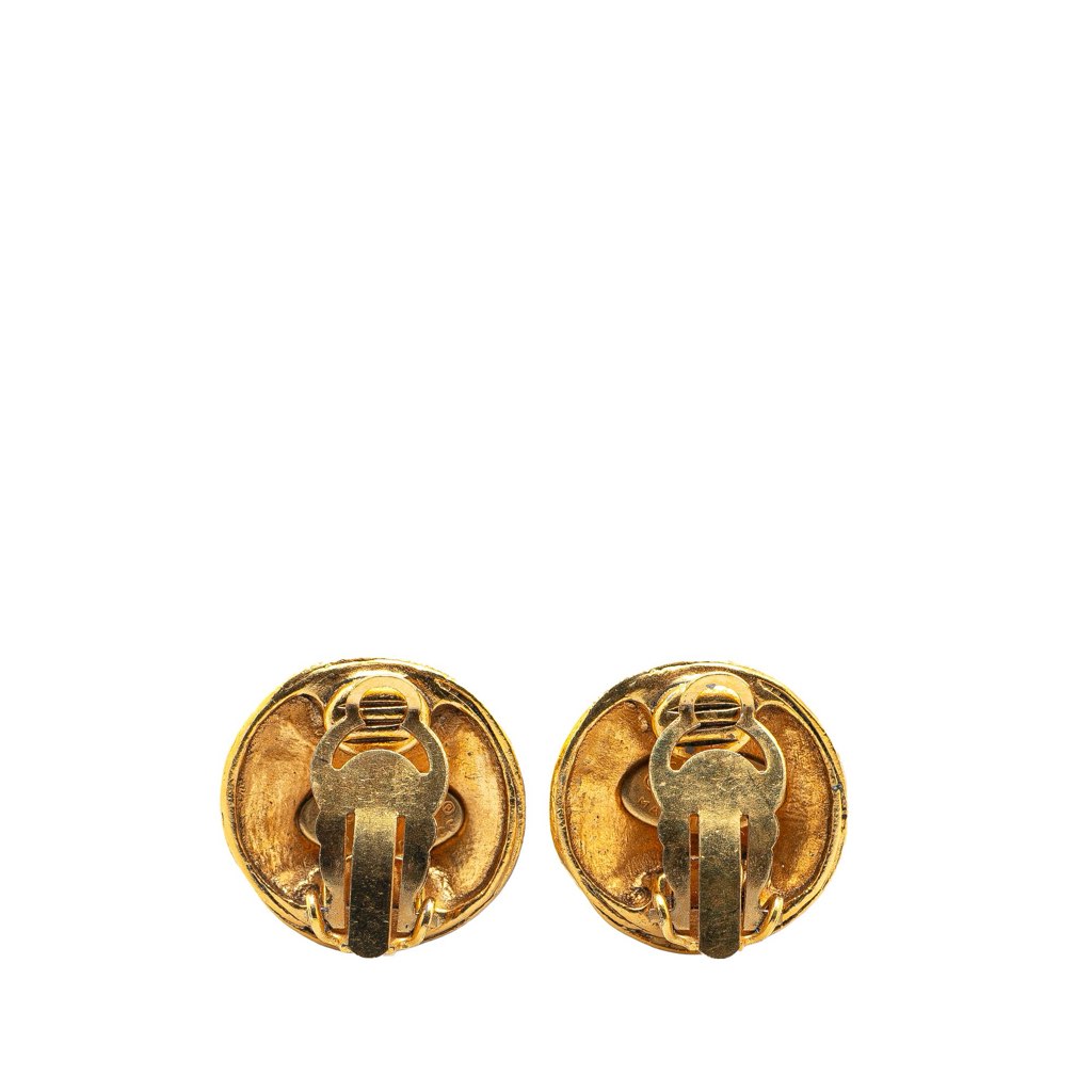 Chanel Gold Plated CC Round Clip On Earrings - Back view